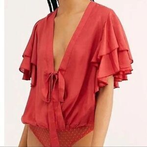 Intimately Free People Call Me Later Ruffle Sleeve Flirty Boho Bodysuit